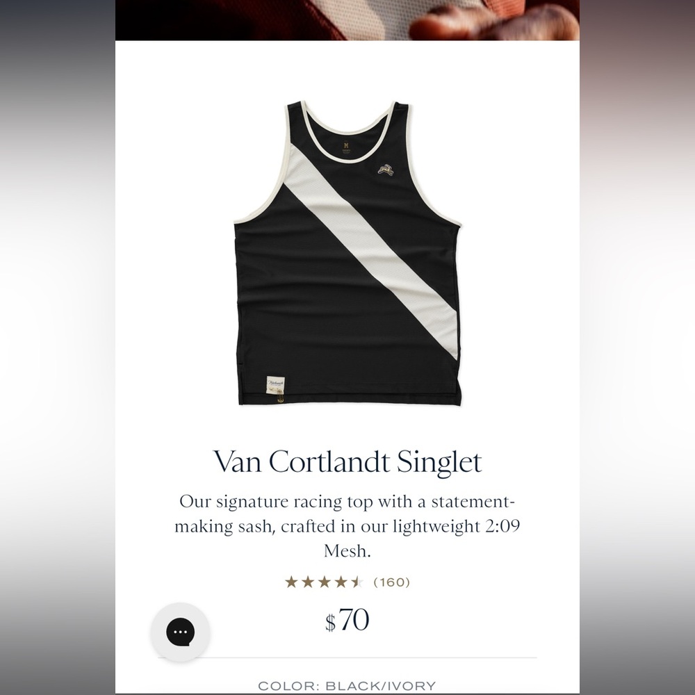 Tracksmith Van Cortland Singlet Black/Ivory - Size M